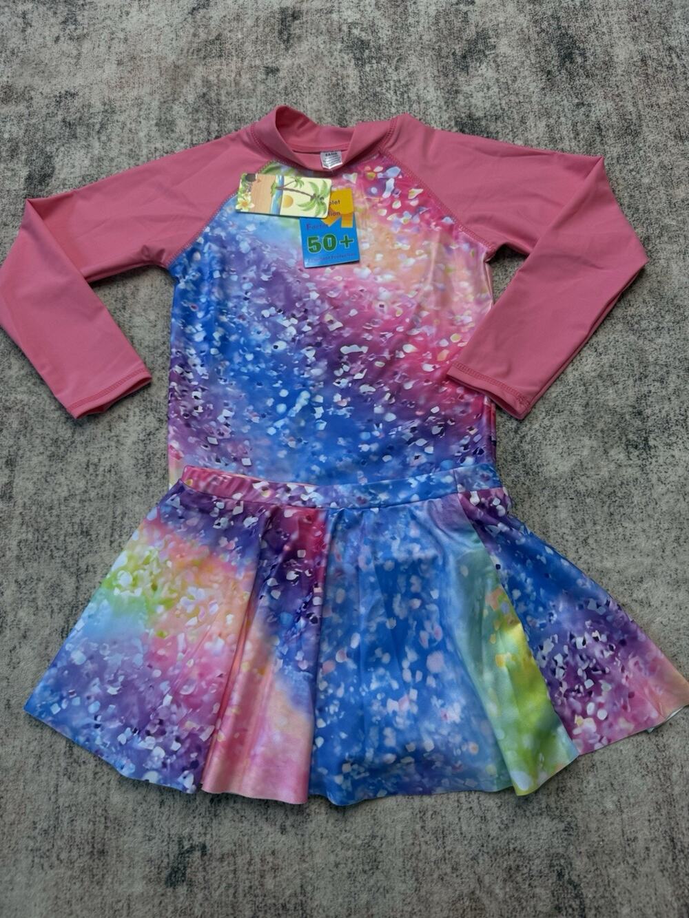 Girls Sz 8 Long Sleeve Rashguard Swimsuits UPF 50+ Two Piece Swim Set Skort